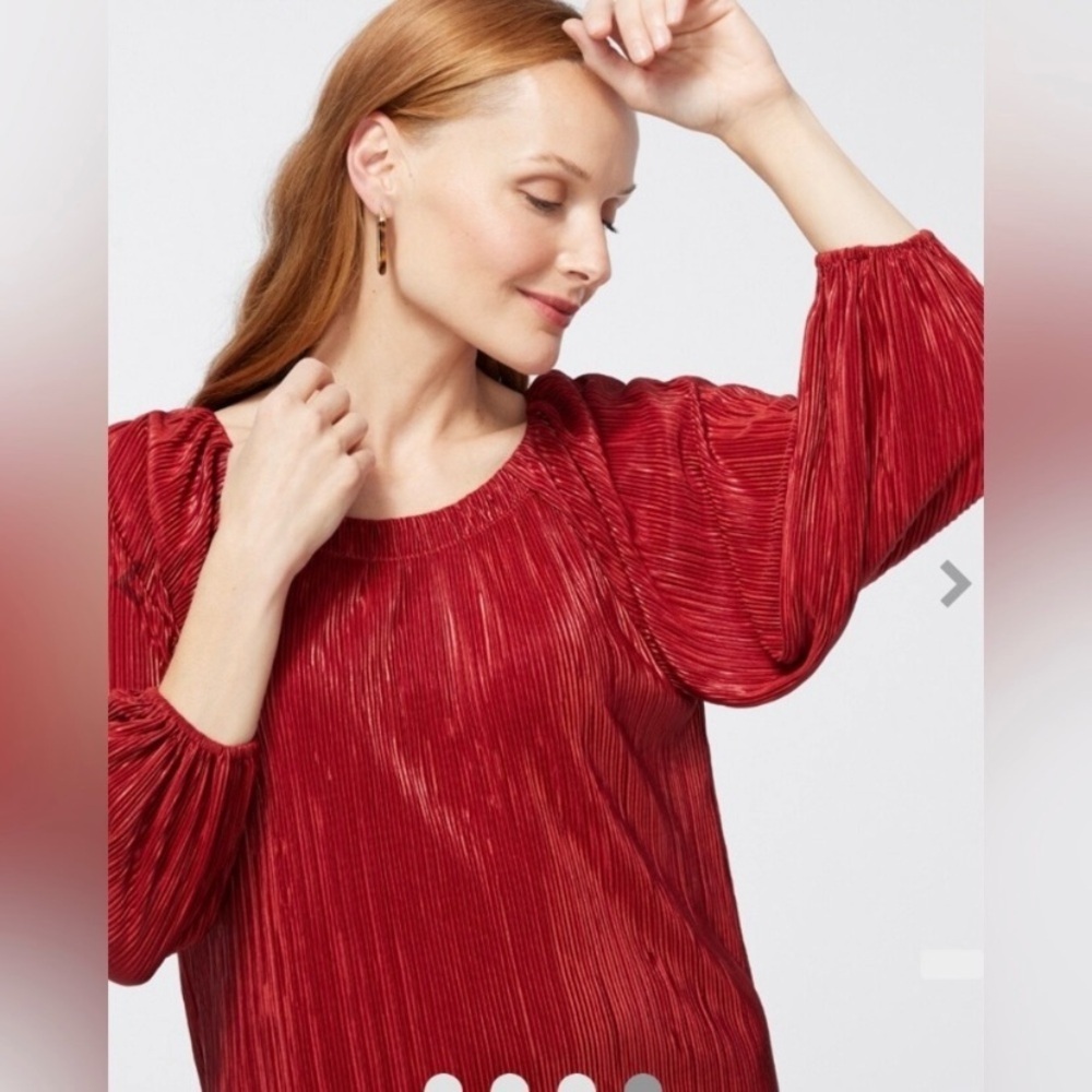 CHICO’S Crinkle Pleated Top Metallic Russet Size L (2) - Picture 2 of 9